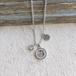 Michael Kors ❤️ Crystal Logo Triple Charm Silver Necklace